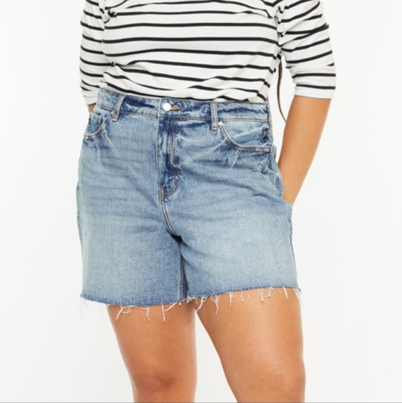 KanCan High Rise Waist Distressed Denim Cut-off Frayed Hem Retro Jean Shorts